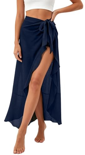 Sarongs for Women Beachwear Tie Side Sarong Wrap Skirt High Split Beach Cover Up Bikini Swimsuit Cover Ups for Women Beach Wrap Skirt UK (Blue)