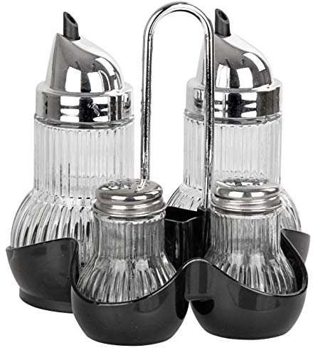 FACKELMANN Menage Rubin Es/ƒ–l/S+P Essig-und ƒ–lausgießer, Salz-und Pfefferstreuer, Zahnstocherbehälter, Glas, Silber, 55 x 55 x 25 cm, 5-Einheiten