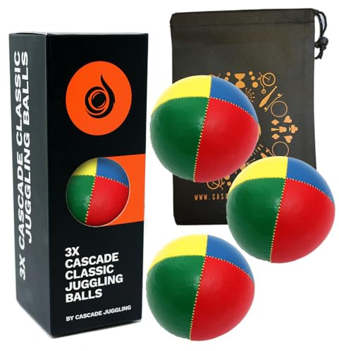 Cascade Juggling 3 x Pro 115g Classic Juggling Balls - Set of 3 Thud Juggling Balls & Bag - Multicoloured