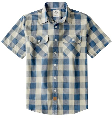 Dubinik® Chemise pour Homme à Manches Courtes avec Boutons et Poche, 100% Coton, Motif à Carreaux et Style décontracté, Taille XL