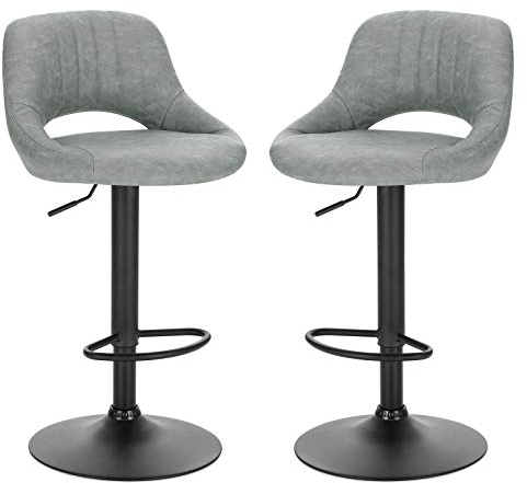 EUGAD 2X Barhocker Designer Hocker Tresenhocker Bistrohocker 360° drehbar stufenlos höhenverstellbar mit Rückenlehne aus Kunstleder und Stahl Grau, 0669BY-2