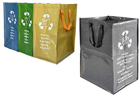FercasaShop® Pattumiere Raccolta Differenziata Aperte da Interno e Esterno Colorati Secchi Spazzatura Contenitori Rifiuti Riciclaggio Carta Vetro Plastica + Omaggio pattumiera Indifferenziata da Lt.62
