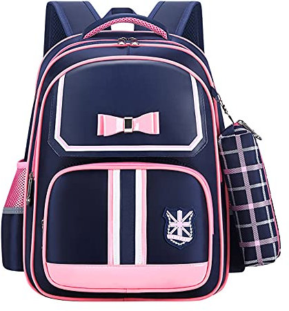 Lazeny Kinderrucksack Grundschüler Schulrucksack mit Federmäppchen Cartoons Backpack Bowknot Rucksack Schule Taschen Kindertasche Schultaschen für 1-5 Klasse Mädchen Kinder Jungen (Blau)
