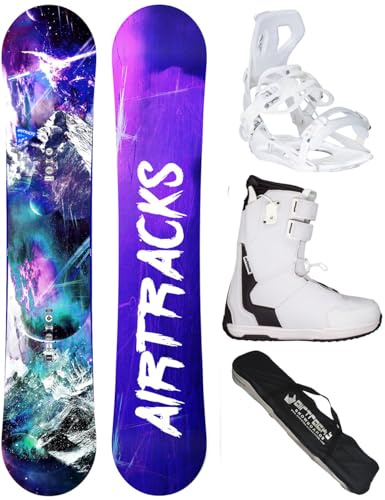 AIRTRACKS Snowboard Set Paquete Completo Tabla High M Carbon Hybrid Rocker Mujer 140 + Fijaciones Master + Botas Master W QL 38 + SB Bag