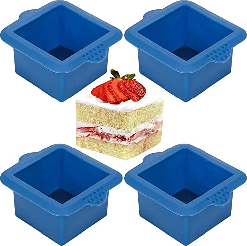 webake Mini Kuchenform Eckig Silikon Quadratisch Backform 4 Stück 3 Inch Seifenform für Kleine Kuchen, Muffins, Cupcake, Seife, Gelee