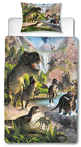 MUSOLEI Funda nórdica de 140 x 200 cm, diseño de dinosaurios, impresión 3D, ropa de cama infantil de microfibra con cremallera y funda de almohada (65 x 65 cm)