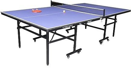 TechFit Table de Ping-Pong d'Intérieur Pliable – Dimensions 274x152,5 cm, Blat 3tec MDF Premium, Système Pliage SMS, Filet Inclus, 4 Roues Pivotantes, Blue