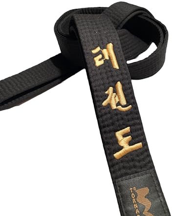 TEKKA BUDO Taekwondogürtel schwarz - Bestickt - 300 cm - Schriftzeichen Bestickung Gold - Schwarzgurt koreanisch - Schwarzer Gürtel