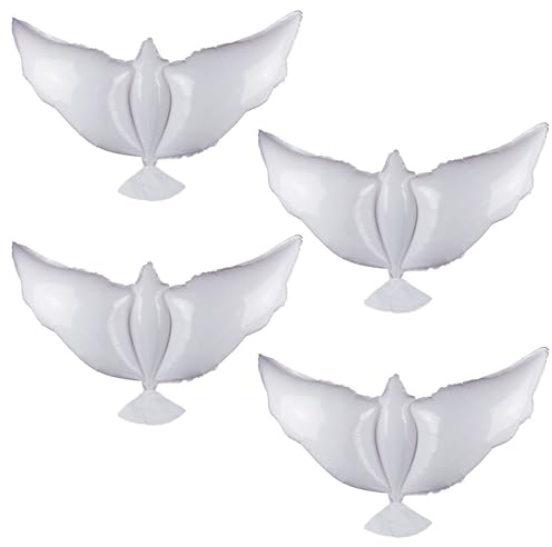Lot de 4 Ballons Géants en Aluminium - Forme de Colombe de la Paix pour Commémoration, Dîner, Anniversaire, Mariage - Décoratifs