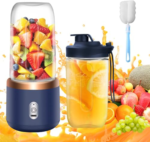 Blender Portable, TGKYK 400ML Smoothie Mixer avec Tasses, Brosses et 6 Lames, Mixeur Portable, Mini Blender Smoothie pour la Préparation de Milk-Shakes, jus de Fruits, Smoothies