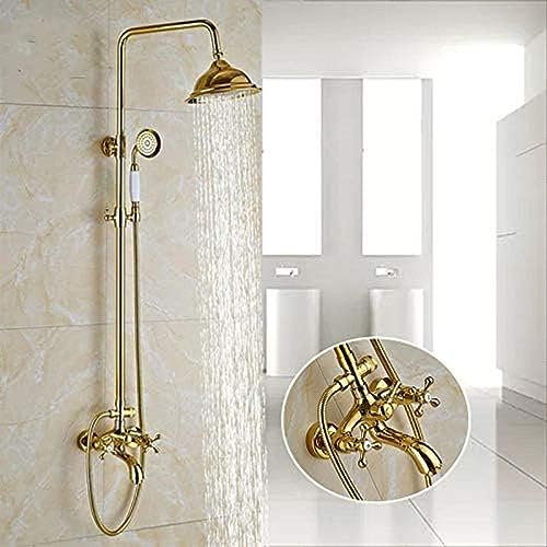 DRFGNF Duscharmatur-Set für Badezimmer, goldfarben, Wandmontage, Regenduschkopf aus Messing, 8 Zoll, Duschkopf aus Keramik, schwenkbarer Badewannenauslauf, Wasserhahn