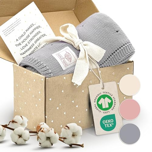 Merle Toys® Premium Babydecke Baumwolle, 100% Bio - GOTS & Oeko-TEX Zertifizierte Strickdecke, Baby Decke Neugeborenen, Kuscheldecke Baby, Blanket Newborn Cotton, Babydecke Bio Baumwolle, Grau