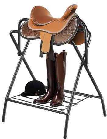 VEVOR Klappbarer Sattelhalter, Pferdesattelständer bis zu 60 kg, tragbarer Pferdedeckenhalter, robuster Sattelständer aus Stahl für englische und Westernsättel, Zaumzeugaufbewahrung, schwarz