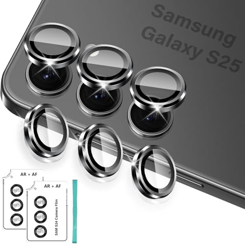 Aerku Kameraschutz für Samsung Galaxy S25 5G für Panzerglas, HD Klar Kratzfestes Kamera Schutz, 9H Aluminiumrand Kamera Schutzfolie Anti-Kratz Schutzglas für Alle Handyhülle, Schwarz