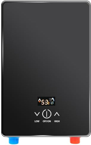 6500W Scaldabagno Istantaneo Elettrico, Nero con Termostato, Display LED e Pompa Doccia - Materiale ABS e Acciaio Inox per Bagno Cucina Casa
