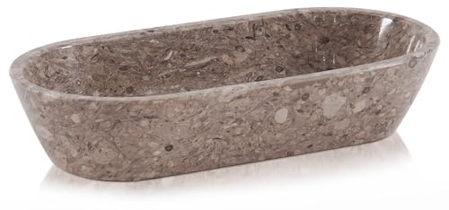 Radicaln Cuenco de masa de mármol de 10 pulgadas, cuenco ovalado hecho a mano y cuenco de dulces para decoración de mesa de comedor, cuenco de mármol ideal para llaves y mesa de entrada