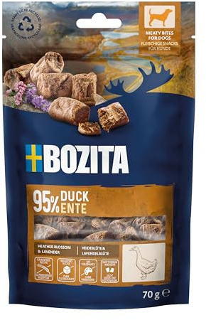 Bozita Meaty Bites Hundesnack mit 95% Ente – 70 g getreidefreie Hundeleckerlies ohne Huhn & Glyzerin – schmackhafte Dog Treats, ideal als Leckerli für Hunde beim Training & zur Belohnung