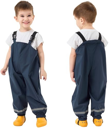Fewlby Waterproof Trousers for Kids Rain Dungarees with Reflective Strips, Wind and Mud Protection, 2-3 Years