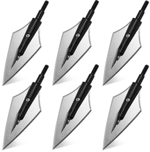 RUOERSISI 6/12pcs 150 Grain Screw in Arrowheads Stainless Steel Archery Arrow Tips Fixed Blade Arrows Heads Archery Broadheads for Hunting or Shooting Target Practice (6pcs)