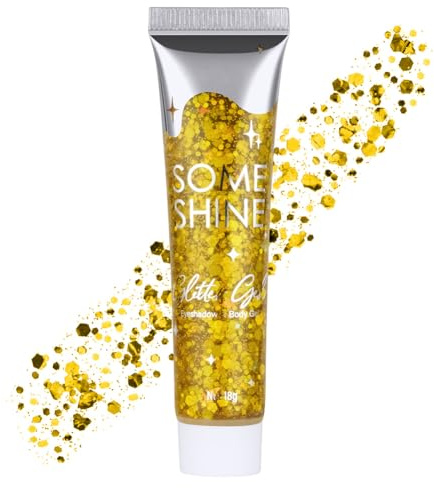 AYBUY Gel Paillettes Visage,Paillette Cheveux Visage,Corps Gel Paillette,Paillette Gel Liquide pour Cosmétique Visage Lèvres Ongles Festival Fête Maquillage Décoration Fête Noël Pâques,Or,18g