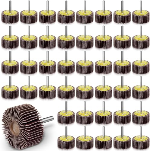 Moxweyeni 40 Pack Aluminum Oxide 2 x 1 Flap Wheel with 1/4 Shank Mounted Polishing Wheels for Drill Presses and Grinders, Industrial Grade Sanding Accessories, 40 Grit
