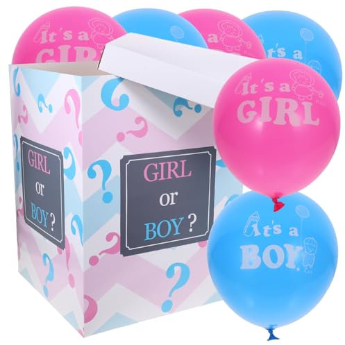 INOOMP Scatola Per Rivelazione Ragazzo Ragazza Palloncini Set Completo Per Festa Gender Reveal 3 Palloncini Rosa e 3 Blu Facile Da Montare e Decorativa