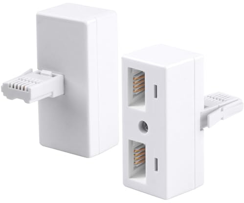 2PCS BT Telephone Splitter 2 Way, RJ11 Male Plug to 2 Female Socket Adaptor White Wireless Double Phone Splitters for UK Landline Telephone FAX Modem Cable Converter
