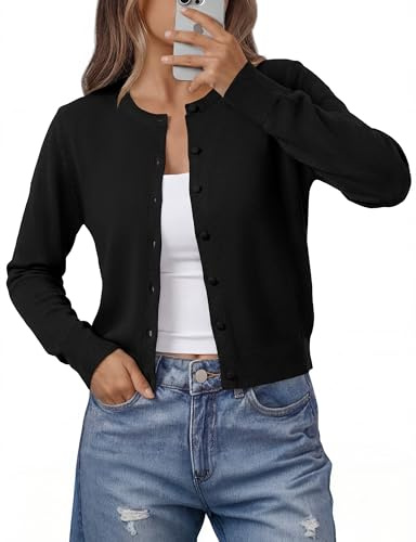 BTFBM Cardigan Sweaters for Women 2026 Lightweight Sweater Button Down Casual Knit Shrugs Tops Spring Fashion Clothing(Black, Small)