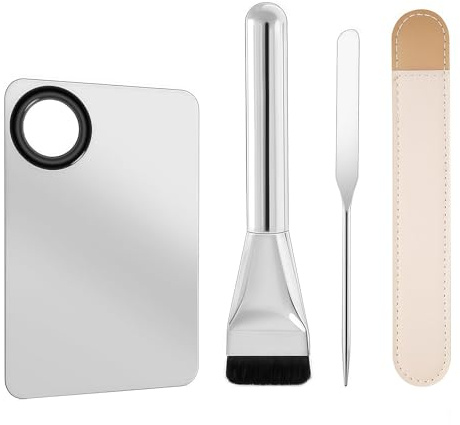 Xanthelle Make Up Palette, Palette de couleurs pour mélanger avec pinceau fond de teint et spatule, Set de maquillage en acier inoxydable 304 avec étui en cuir