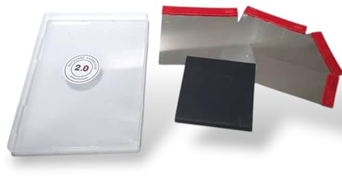 Kit Spatules Inox de Finition Joints – Outillage Carreleur 2.0 | 5 Spatules Acier Inox + Cale de Pression | Étui Rigide Transparent | Outil Lissage Silicone & Carrelage Pro