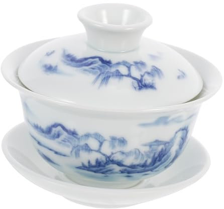 BAZEITFLOW Set di Tazze da Tè Tazza Kung Fu con Piattino Stile Cinese in Ceramica Pratico e Raffinato per Cerimonia del Tè e Ufficio