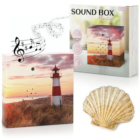 Nordstern Sound Box mit Meeresrauschen für Entspannung und Ruhe - Musikbox mit Bewegungssensor & Lautstärkeregler - 12 x 12 cm