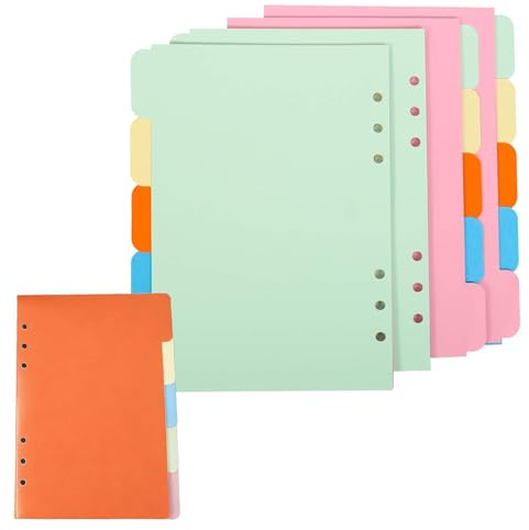 Alriedy 25 hojas, A5, separadores de 6 agujeros, hojas separadoras A5, carpeta de anillas y registros, juego de 5 colores para carpetas y cuadernos