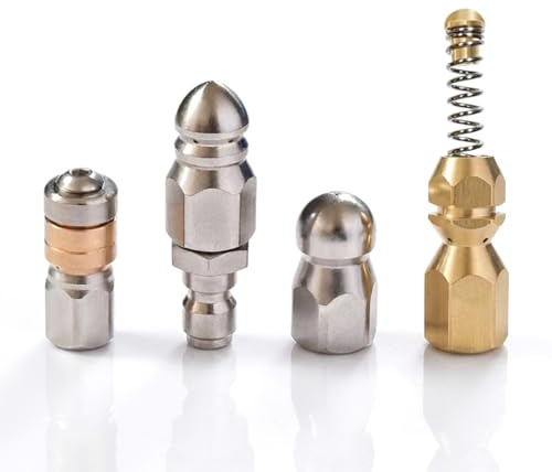 Set de 4 Boquillas para Limpieza de Cañerías | 1/4 Pulgada para Manguera de Limpiadora de Alta Presión Acero Inoxidable y Latón – Ideal para WC, Lavabos, Desagües