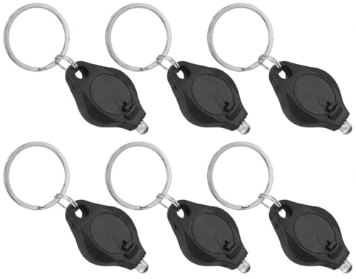 6 Pcs Note Checker Blacklight Mini LED Keychain UV Light Pocket Size Torch | UV Detector Money Flashlight for Paper Notes Money Checker Verification Watermark Pocket Small Keyring Torches Black