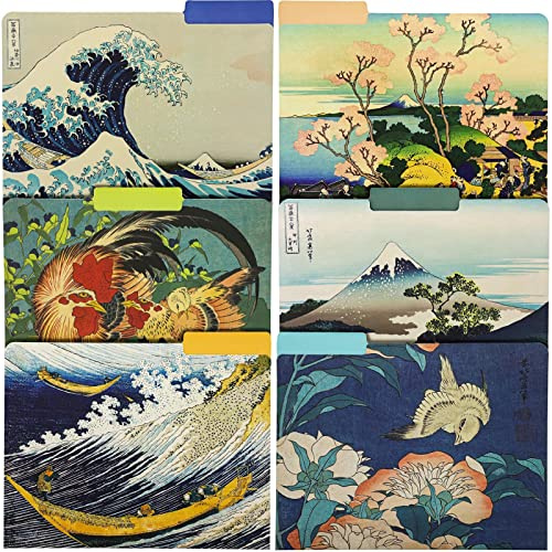 The Gifted Stationery Hokusai Lot de 12 dossiers floraux décoratifs avec languette 1/3 pour la maison, le bureau en 6 motifs – Dossiers décoratifs