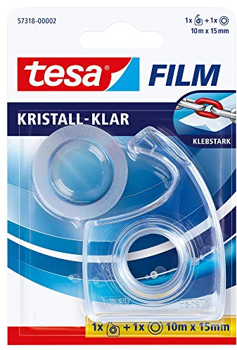 tesa tesafilm kristall-klar, 1 Rolle, Easy Cut Handabroller, Transparent, 10m:15mm