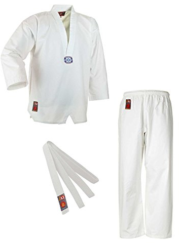 Ju-Sports Taekwondo Anzug to start Weiß 100 I Dobok Taekwondo für Kinder & Einsteiger I Taekwondo Kimono inkl. weißem Gürtel I Hose mit Kickzwickel I 100% Baumwolle