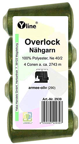 4 Stück Spulen Overlock - Nähgarn, armee - oliv, a. 2743 m, NE 40/2, 100% Polyester, Nähfaden, Nähmaschinen Garn, (0,01 € / 10 m), 2939