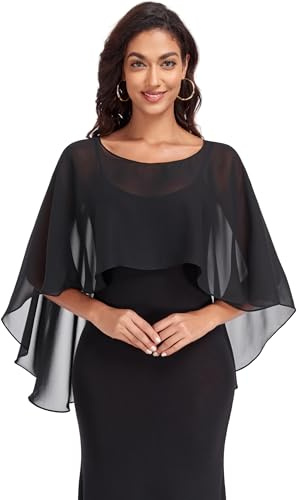 Pukguro Sheer Shawls and Wraps for Evening Chiffon Capes for Women Wedding Cover Up Black