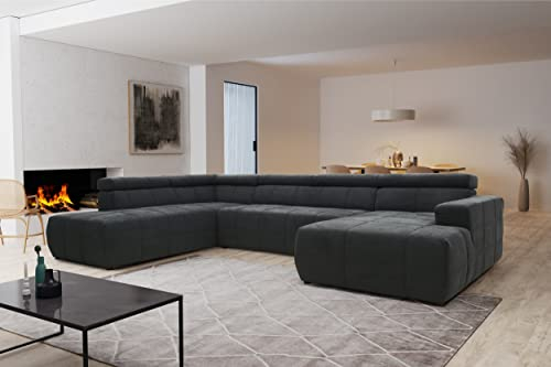 DOMO. collection Sofa Brandon, Wohnlandschaft mit Rückenfunktion in U-Form, Polsterecke, Eckgarnitur, Polstergarnitur 359 x 228 x 80 cm (BxTxH), grau
