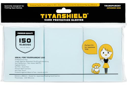 TitanShield (150 Sleeves/Transparent) Small Japanese Sized Trading Card Sleeves Deck Protector Compatible with Yu-Gi-Oh!, Cardfight!! Vanguard