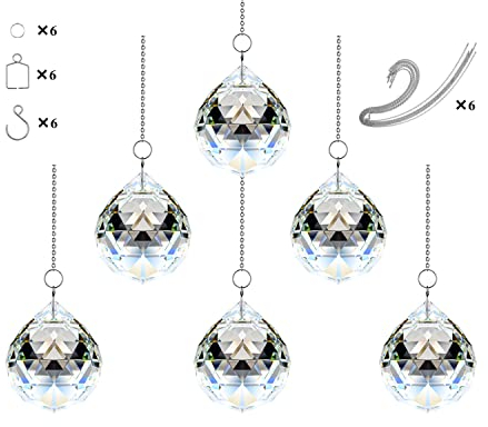 Adwikoso Pendentif boule en cristal prisme en verre Lustre à suspendre Feng Shui Suncatcher Mariage Maison Feng Shui Décoration de fenêtre 30mm-6pack