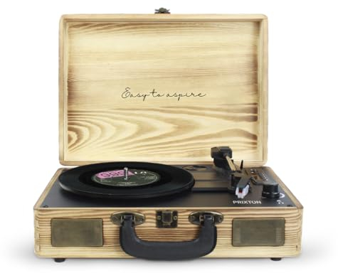 PRIXTON Tocadiscos de Vinilo Vintage VC400, Reproductor de Vinilos y Música por Bluetooth y USB, Digitalización de vinilos, 2 Altavoces Incorporados, Diseño de Maleta, Color Madera
