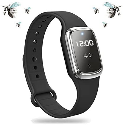 Bracelet épulsif Anti-moustiques Ultrasonique, BraceletAnti-Insectes Intelligent, Montre Bracelet Electronique Anti-Moustique avec Charge USB/Etanche/Réutilisable, pour Enfants et Adultes (Noir)