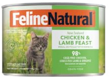 Feline Natural New Zealand Canned Catfood Wet Food, High-Meat, Low-Carb, & Grain Free Cat Food Wet, Chicken and Lamb Feast, 6 oz, Pack of 12