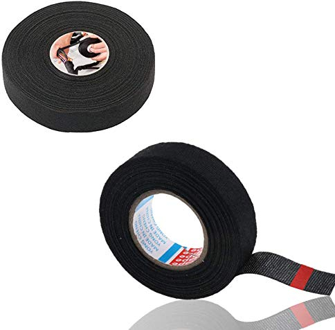 Wohlstand 2 Rouleaux Ruban de Tissu Automobile Ruban pour Voiture en Tissu Bande Adhésif Isolant Véhicule Ruban de Câblage pour Harnais de Câblage pour Voiture Moto 19mmx25m Noir