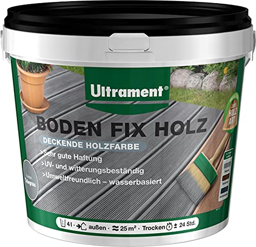 Ultrament Holz Frisch - Deckende Holzfarbe, Bodenfarbe Holz für Aussen, 4 Liter (Anthrazitgrau)
