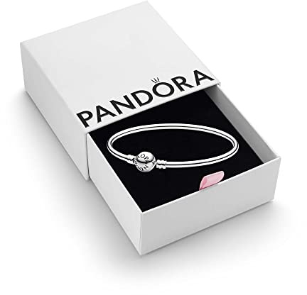 PANDORA Moments Women's Sterling Silver Bangle Bracelet for Charms, Size 17, With Gift Box