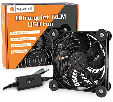 NewHail USB Lüfter 120mm PC Lüfter Dual Kugellager mit 3 Einstellbare Geschwindigkeiten,USB Ventilator 5V leise kompatibel mit Router, Xbox, Modem, Empfänger, DVR, TV-Box(1Pack)